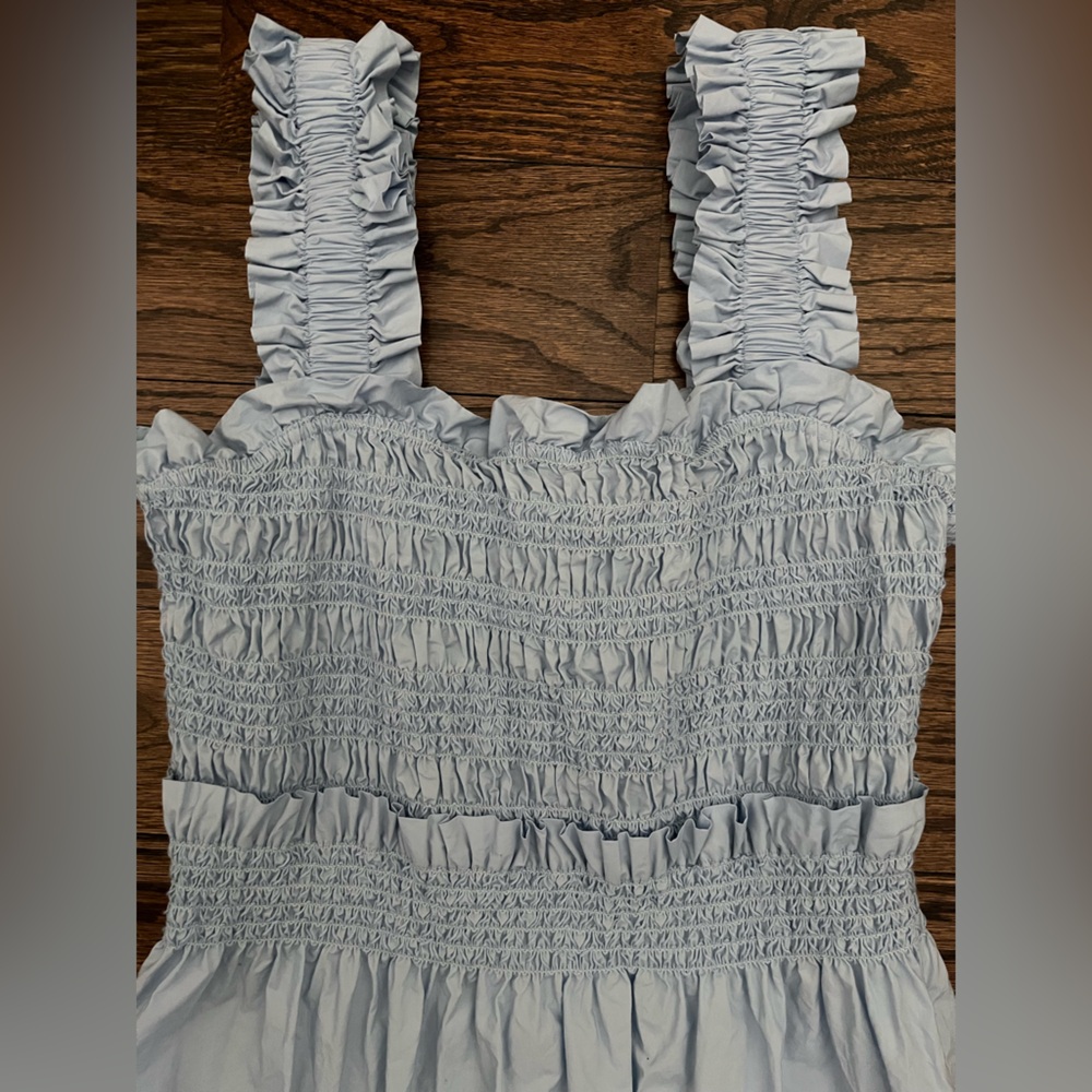 Sea New York Phoebe Smocked Cotton Midi Ruffled Dress.  Size Small - Picture 2 of 8